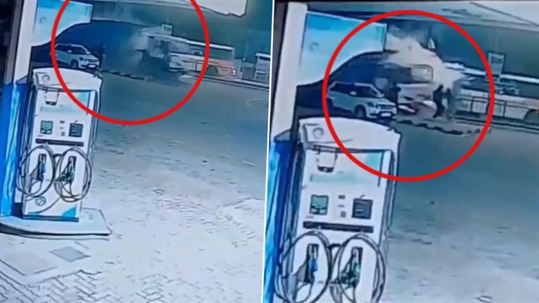 Accident Caught on Camera in Hathras: Truck Hits Car on Busy Road in Uttar Pradesh, Runs Over Several People Standing on Roadside, 1 Killed; Terrifying Video Surfaces