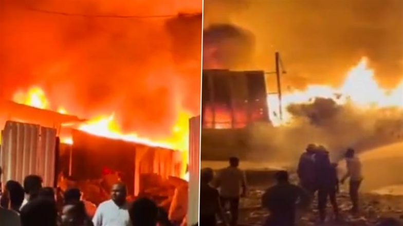 Pune Fire: Massive Blaze Erupts At Scrap Godown in Hadapsar, Fire Tenders Rushed to Spot (Watch Video)