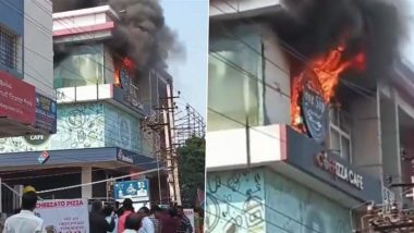 Kalaburagi Fire: Blaze Erupts At A Cafe in Karnataka, Firefighting Operations Underway (Watch Video)