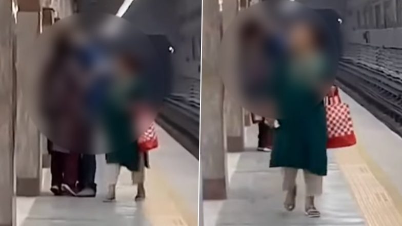 Kolkata Metro Kissing Video: Couple Caught on Camera Indulging in PDA At Kalighat Station, Viral Clip Surfaces