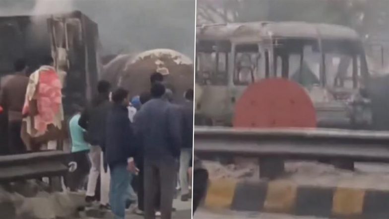 Jaipur Petrol Pump Fire: Several Feared Dead As Blaze Erupts in Gas Tanker After Collision With Other Vehicles (Watch Videos)