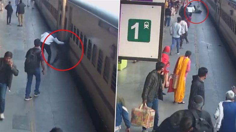 Nagpur: Railway Official Saves Passenger After He Slips and Falls While Boarding Moving Train, Video of Rescue Goes Viral