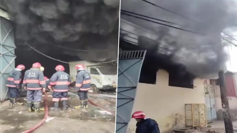 Najafgarh Fire: Blaze Erupts At Factory in Nangli Sakrawati Industrial Area of Delhi, 4 Workers Suffer Burn Injuries (Watch Video)