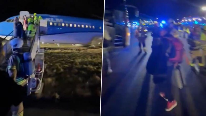 KLM Royal Dutch Airlines Boeing 737-800 Experiences Hydraulic Failure, Skids off Runway After Emergency Landing in Norway (Watch Video)