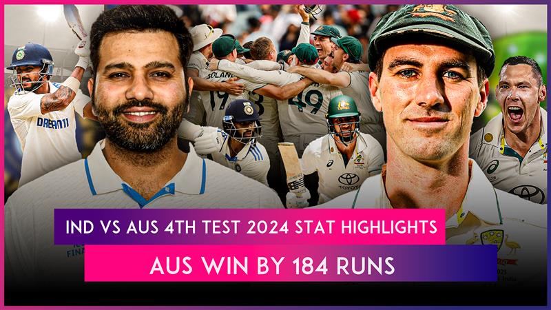 IND vs AUS 4th Test 2024 Stat Highlights: Pat Cummins, Steve Smith Help Australia Take Crucial Lead in Series