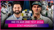 IND vs AUS 2nd Test 2024&ndash;25 Stat Highlights: Travis Head, Mitchell Starc, Pat Cummins Help Australia Defeat India in Pink-Ball Test