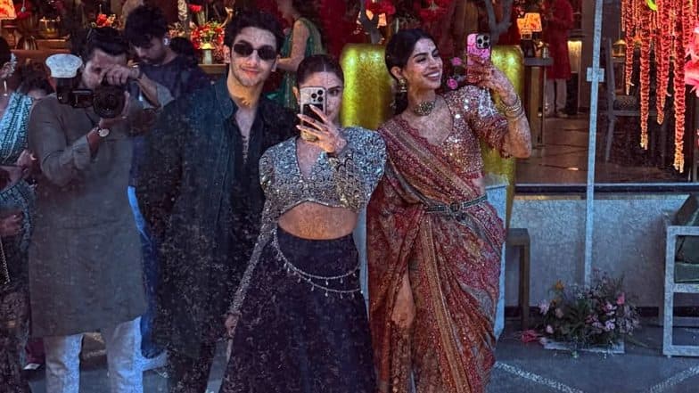 Aaliyah Kashyap Mehndi Ceremony: Khushi Kapoor Poses With Rumoured Boyfriend Vedang Raina and the Bride-To-Be at the Pre-Wedding Function (See Pics)