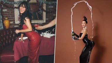 Kim Kardashian Recreates Famous Paper Magazine Pose at Glamorous Skims Christmas Celebration (See Pics)