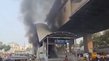 Malakpet Metro Station Fire: Several Vehicles Damaged As Blaze Erupts in Parking Lot in Telangana’s Hyderabad (Watch Videos)