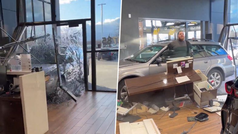 Utah Man Car Crash Viral Video: Angry Customer Rams Car Through Front of Mazda Dealership Hours After Purchasing It From the Same Place Over ‘As-Is’ Policy Dispute, Gets Arrested