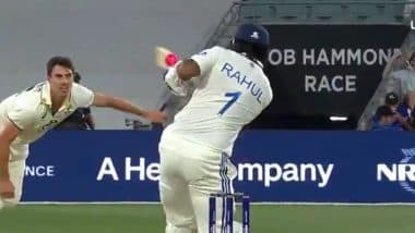 KL Rahul Wicket Video: Watch Pat Cummins’ Bodyline Bouncer Remove India Opener During IND vs AUS 2nd Test 2024