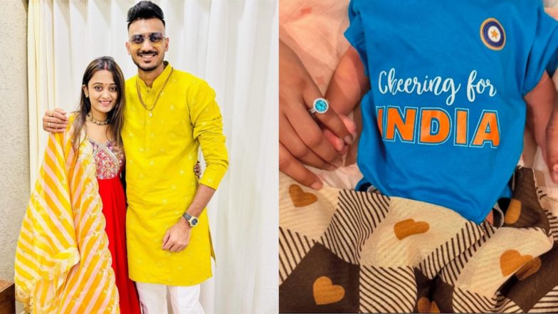 Axar Patel and Wife Meha Patel Blessed With Baby Boy; Couple Name Newborn 'Haksh' As They Share Adorable Picture On Social Media With Team India Jersey (See Post)