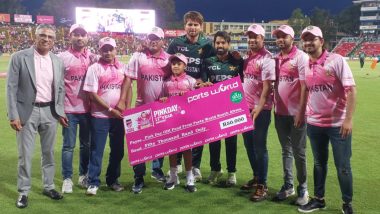 Mohammad Rizwan, Shaheen Afridi Present Cheque Worth 50,000 Rand to CSA On Behalf of Shahid Afridi Foundation to Support Breast Cancer Awareness During SA vs PAK 3rd ODI 2024 (See Pic and Video)