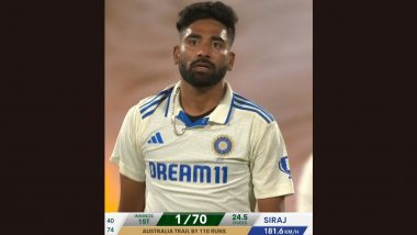 Speedometer Shows Mohammed Siraj Clocking 181.6 Kmph on Speed Gun During IND vs AUS BGT 2024-25 2nd Test, Broadcaster’s Error Goes Viral