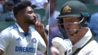 Steve Smith Makes 'Silence' Gesture After Mohammed Siraj's 'Finger on Lips' Celebration Following Usman Khawaja's Wicket During IND vs AUS Boxing Day Test 2024 (Watch Video)