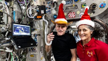 Sunita Williams and Don Pettit Celebrate Christmas in Space: NASA Astronauts Pose for Holiday Portrait Aboard the ISS and Spread Festive Cheer (View Picture)