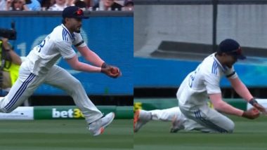 Nitish Kumar Reddy Takes Impressive Catch to Dismiss Pat Cummins During IND vs AUS Boxing Day Test 2024 (Watch Video)