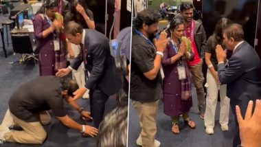 Nitish Kumar Reddy's Father Touches Sunil Gavaskar's Feet As India All-Rounder's Family Meets Cricket Legend on Sidelines of IND vs AUS Boxing Day Test 2024 (Watch Video)