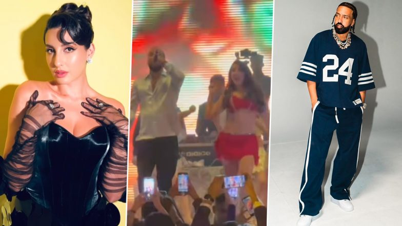 Nora Fatehi Sets the Stage on Fire With Her Sultry Dance Moves As French Montana Raps Live in Delhi (Watch Video)