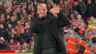 Pep Guardiola Responds to Provocative Comments From Liverpool Fans, Shows Six Fingers With Hand Gesture Depicting Number of Premier League Titles Won With Manchester City (Watch Video)