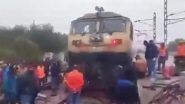 Sambhal Train Derailment: Train Engine Derails During Shunting at Chandausi Railway Station in Uttar Pradesh, Video Surfaces