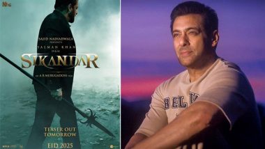 ‘Sikandar’ Teaser Launch Date and Time: First Glimpse of Salman Khan from AR Murugadoss’ Next to Be Released on Actor’s 59th Birthday (See Poster)