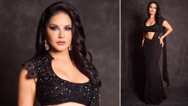 Sunny Leone Slays in Sheer Black Saree, Actress Makes a Stunning Style Statement in Show-Stopping Ensemble (Watch Video)