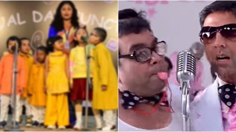 Baburao Junior? Viral Instagram Reel of Little Boy’s Constant Attempt To Sing on the Mic at School Annual Function Reminds Netizens of Iconic ‘Hera Pheri’ Character, Watch Video