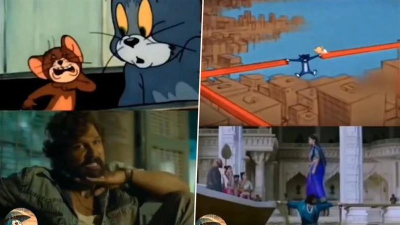 Are Iconic Scenes From Allu Arjun&rsquo;s &lsquo;Pushpa&rsquo;, Prabhas&rsquo; &lsquo;Baahubali&rsquo; and Jr NTR&rsquo;s &lsquo;RRR&rsquo; Copied From &lsquo;Tom and Jerry&rsquo;? Watch the Viral Video Drawing Parallels With the Famous Cartoon Show