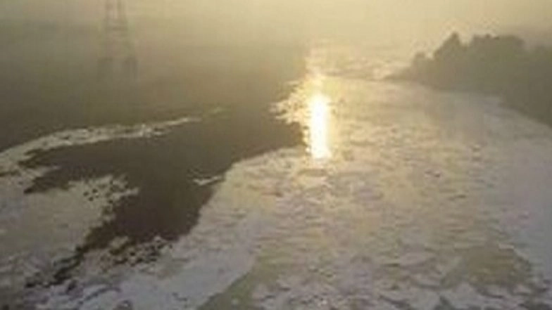 Toxic Foam Floats on Yamuna River in Kalindi Kunj