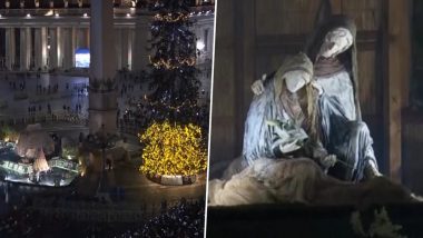 Vatican Christmas Tree Lighting: Iconic Inauguration of Nativity Scene and Xmas Tree Light Up St Peter’s Square in Italy for 2024 Holiday Season (Watch Video)