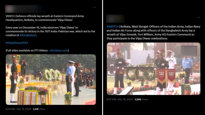 Vijay Diwas 2024 Celebration Videos: Defence Officials Commemorate the Day With Memorial Ceremonies, Wreath-Laying and Tributes (Watch)