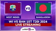 West Indies vs Bangladesh Live Streaming Online, 1st T20I 2024: How To Watch WI vs BAN Cricket Match Free Live Telecast on TV?