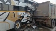 Bhavnagar Road Accident: 6 Killed, 10 Injured As Private Bus Rams Into Dumper Truck on Highway in Gujarat (Watch Video)