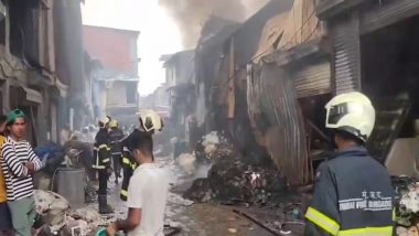 Kurla Fire: Massive Blaze Erupts at Plastic Godown in Sakinaka’s India Market, No Injuries Reported (Watch Video)