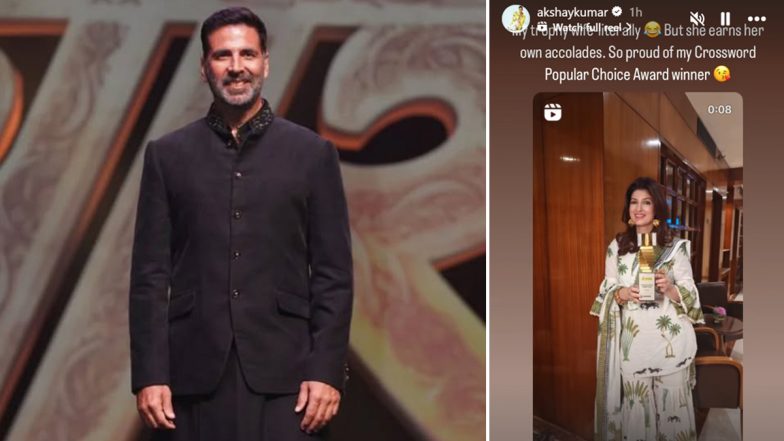 Akshay Kumar’s Sweet Message for Twinkle Khanna After She Wins Award for Her Fourth Book ‘Welcome to Paradise’; Calls Her His ‘Trophy Wife’ (View Post)