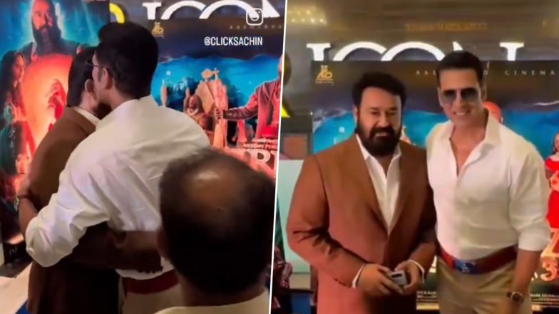 ‘Barroz’: Mohanlal Welcomes Akshay Kumar With Warm Hug at Trailer Launch in Mumbai; Fans Eager for December 25 Release in 3D (Watch Video)
