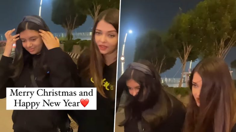 Aishwarya Rai Bachchan and Aaradhya Bachchan Spotted Leaving Mumbai for Holidays, Wish Fans ‘Merry Christmas and Happy New Year’ (Watch Video)