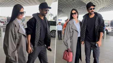 Katrina Kaif Dazzles in Chic Formal Look While Vicky Kaushal Keeps It Cool in All-Black at Mumbai Airport (Watch Video)