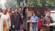 Cash for Vote Allegation: AAP Protest Outside Parvesh Verma&rsquo;s Residence for Distributing Money to Voters, BJP Leader Welcomes Protestors With Tea, Coffee and Biscuits (Watch Videos)