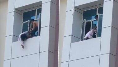 Hyderabad: B.Tech Student Threatens To Commit Suicide by Jumping From 4th Floor of Building Over Exam Failure Fear, Saved by Fellow Students (Watch Video)