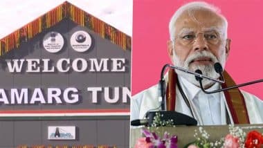 PM Modi in Jammu and Kashmir: Prime Minister Narendra Modi Arrives in Ganderbal District, To Inaugurate Sonamarg Tunnel, Address Rally (Watch Video)