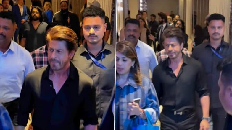 IIFA Awards 2025 Press Conference: Shah Rukh Khan Arrives in Style for the Mumbai Event, Looks Dapper in All-Black Outfit (Watch Video)