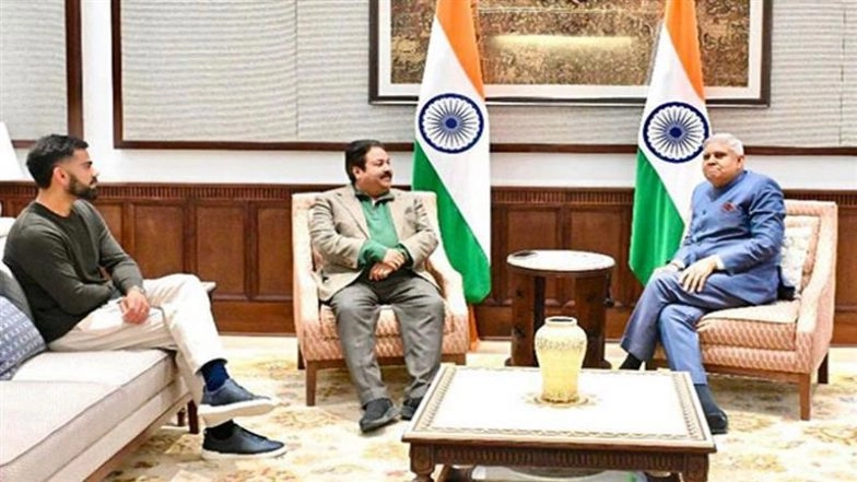 BCCI VP Rajeev Shukla and Virat Kohli Meet Vice President Jagdeep Dhankhar