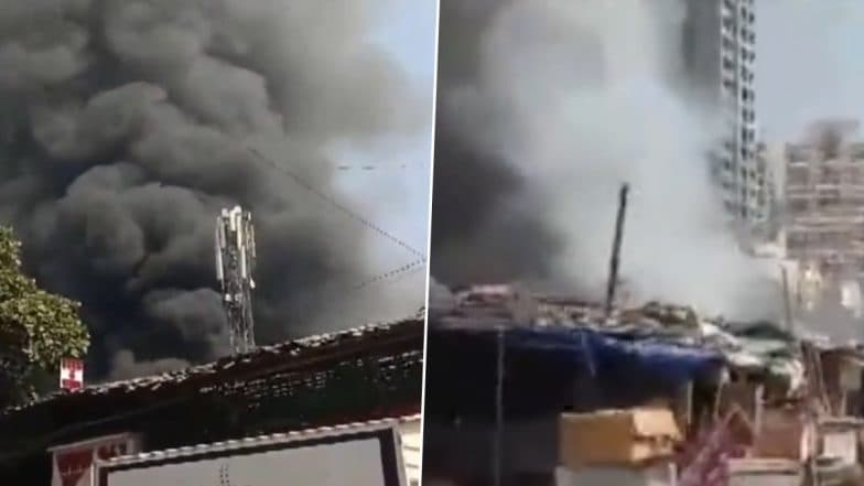 Goregaon Fire: Blaze Erupts at Khadakpada Furniture Market in Mumbai, Heavy Smoke Engulfs Area (Watch Video)