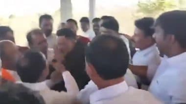 Telangana BJP MP Eatala Rajender Slaps Real Estate Agent for ‘Exploiting’ Poor by Encroaching on Their Lands in Medchal-Malkajgiri District, Video Surfaces