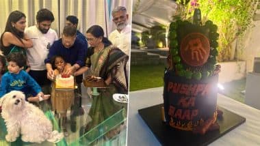 ‘Pushpa Ka Baap’: Allu Arjun Celebrates His Father Allu Aravind’s 76th Birthday With ‘Pushpa’-Themed Cake; Check Photos From Their Family Celebration