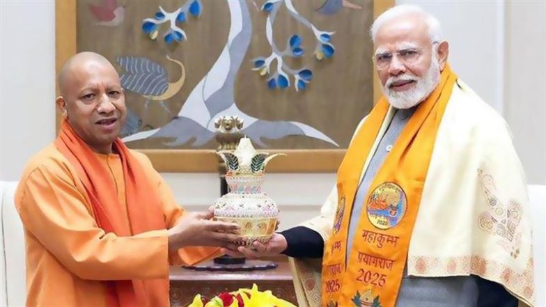 Maha Kumbh Mela 2025: Uttar Pradesh CM Yogi Adityanath Meets PM Narendra Modi, Invites Him to Mahakumbh Mela (See Pic)