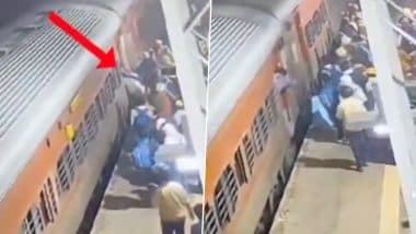 Uttar Pradesh: RPF Jawan Saves Elderly Man From Falling Under Moving Train at Prayagraj Railway Station, Video Surfaces