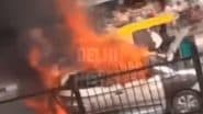 Delhi: Moving Car Bursts Into Flames Near Power House in Dwarka, No Casualties Reported (Watch Video)